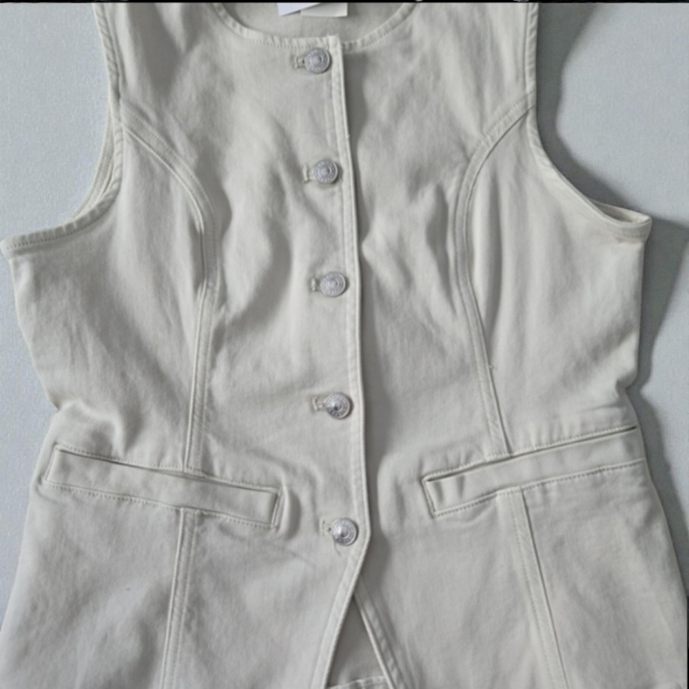 American Eagle Cream Structured Button Front Denim Vest NWT Small